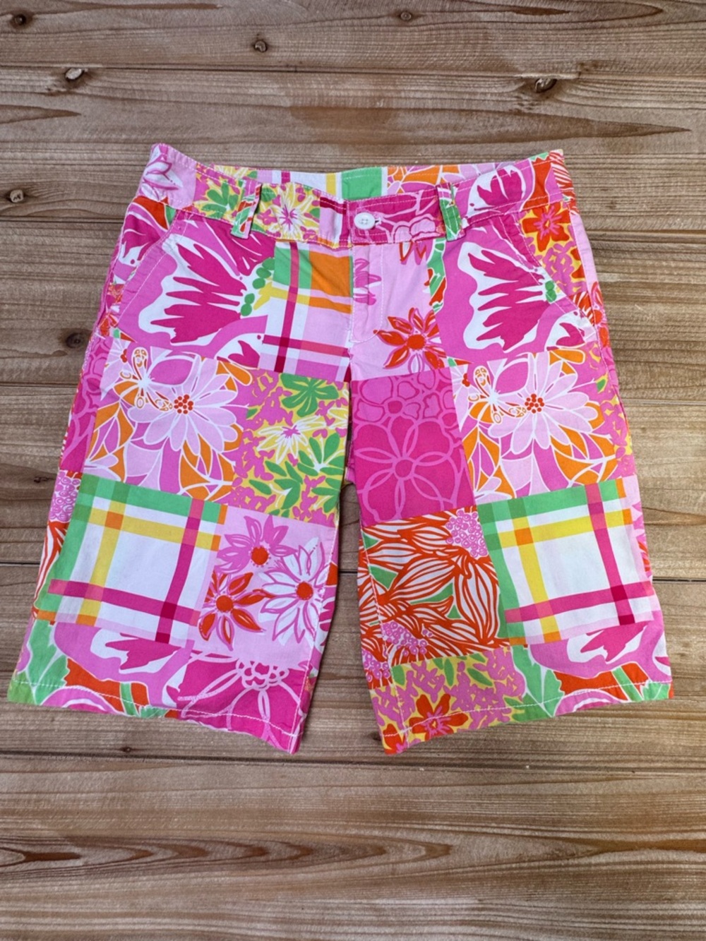 Lilly Pulitzer Pink Patchwork Floral Bermuda Shorts Size 2